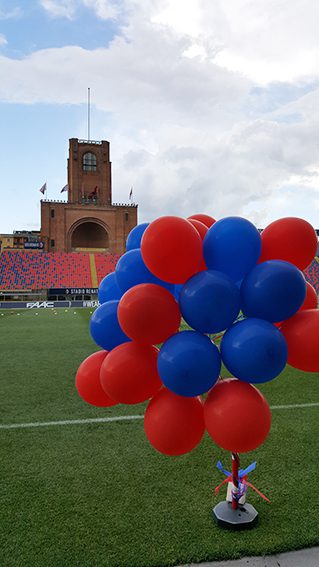 Un'immagine che ritrae blu, rosso, palloncino, forniture per feste e gonfiabile.